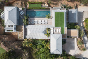 Aerial view of Villa Felicita pool and terraces, St. Barts