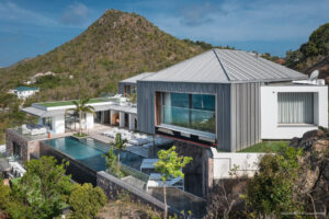 Aerial view of Villa Felicita with infinity pool, St. Barts