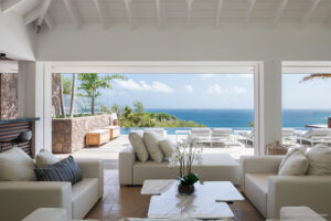 White living room with ocean view terrace, Villa Felicita