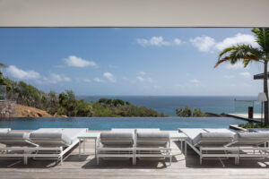 Ocean-view sun loungers by heated pool, Villa Felicita