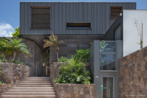 Stone steps and modern entrance courtyard, Villa Felicita, St. Barts